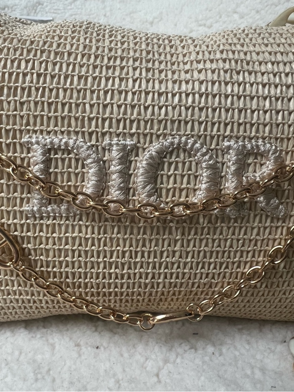 Dior Cream-Beige Raffia Upcycled beauty to Crossbody Bag with removable chain - Picture 2 of 9